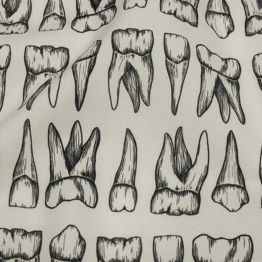 Stretch Cotton Poplin - White and Black Teeth - Berenice Print - Mood Exclusive Nevermore Collection - Detail