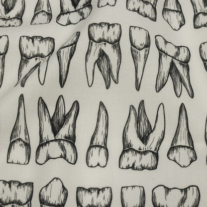 Stretch Cotton Poplin - White and Black Teeth - Berenice Print - Mood Exclusive Nevermore Collection