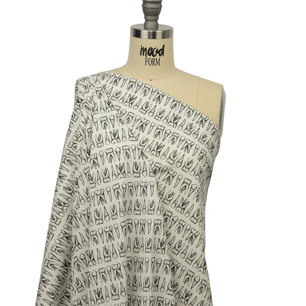 Stretch Cotton Poplin - White and Black Teeth - Berenice Print - Mood Exclusive Nevermore Collection - Drape
