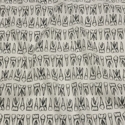 Stretch Cotton Poplin - White and Black Teeth - Berenice Print - Mood Exclusive Nevermore Collection