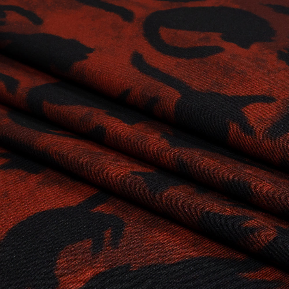 Rayon Batiste - Red and Black Cats - Black Cat Print - Mood Exclusive Nevermore Collection - Folded