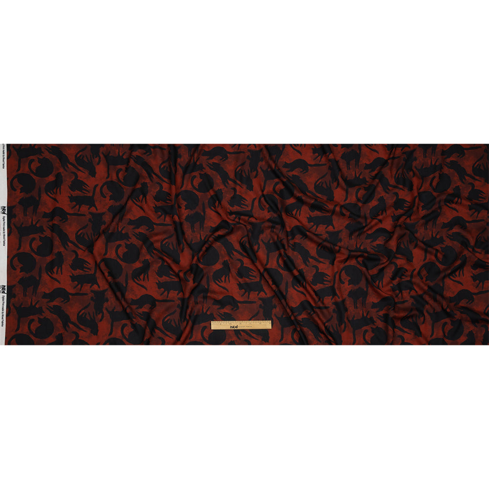 Rayon Batiste - Red and Black Cats - Black Cat Print - Mood Exclusive Nevermore Collection - Full