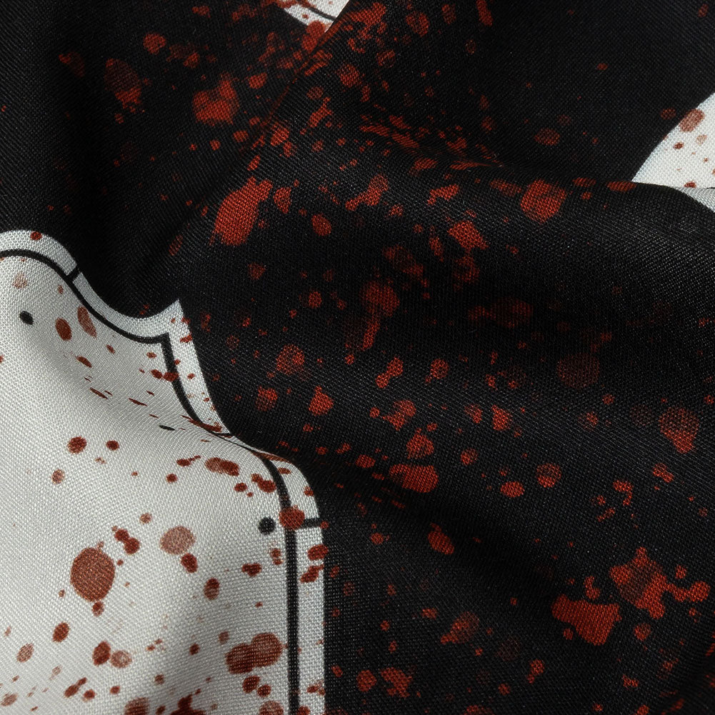 Rayon Batiste - Clocks and Blood Splatter - The Masque Print - Mood Exclusive Nevermore Collection - Detail