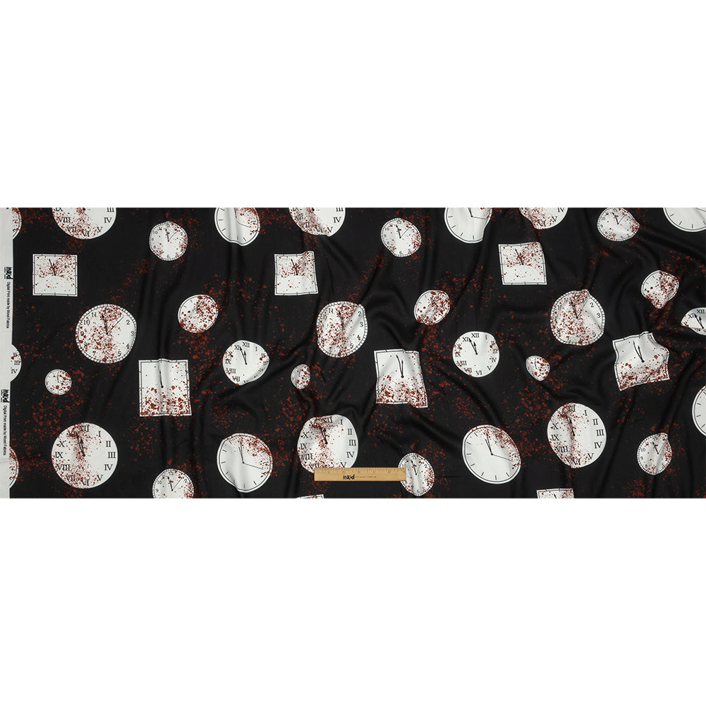 Rayon Batiste - Clocks and Blood Splatter - The Masque Print - Mood Exclusive Nevermore Collection - Full