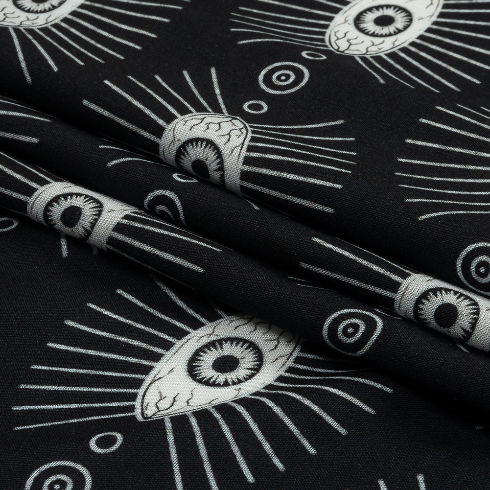 Rayon Batiste - Black and WhiteLines of Eyes - Tell Tale Print - Mood Exclusive Nevermore Collection - Folded