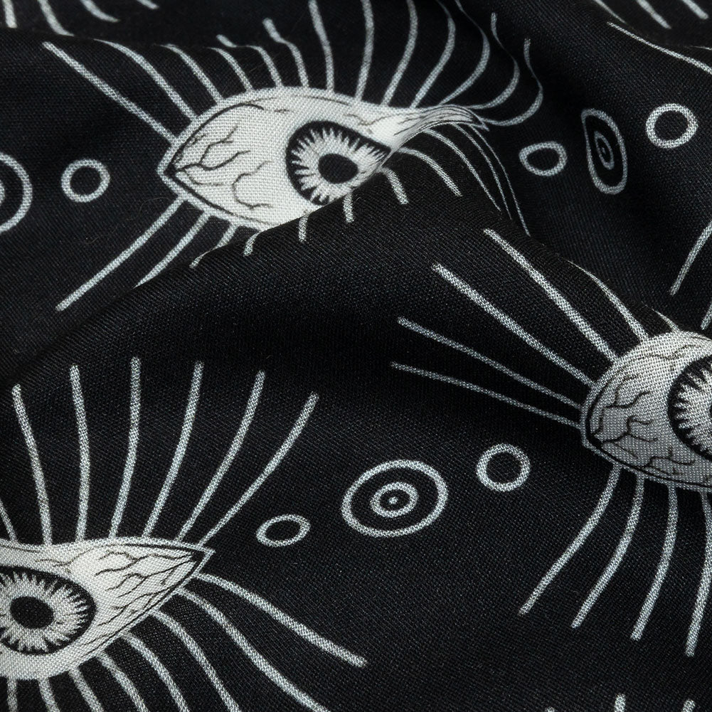 Rayon Batiste - Black and WhiteLines of Eyes - Tell Tale Print - Mood Exclusive Nevermore Collection - Detail