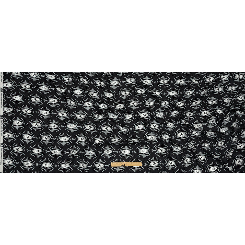 Rayon Batiste - Black and WhiteLines of Eyes - Tell Tale Print - Mood Exclusive Nevermore Collection - Full