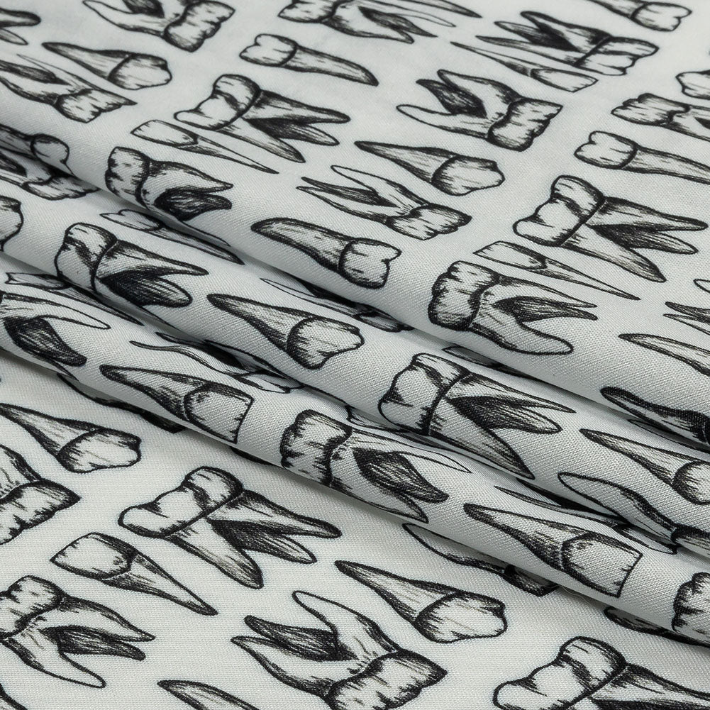 Rayon Batiste - White and Black Teeth - Berenice Print - Mood Exclusive Nevermore Collection - Folded