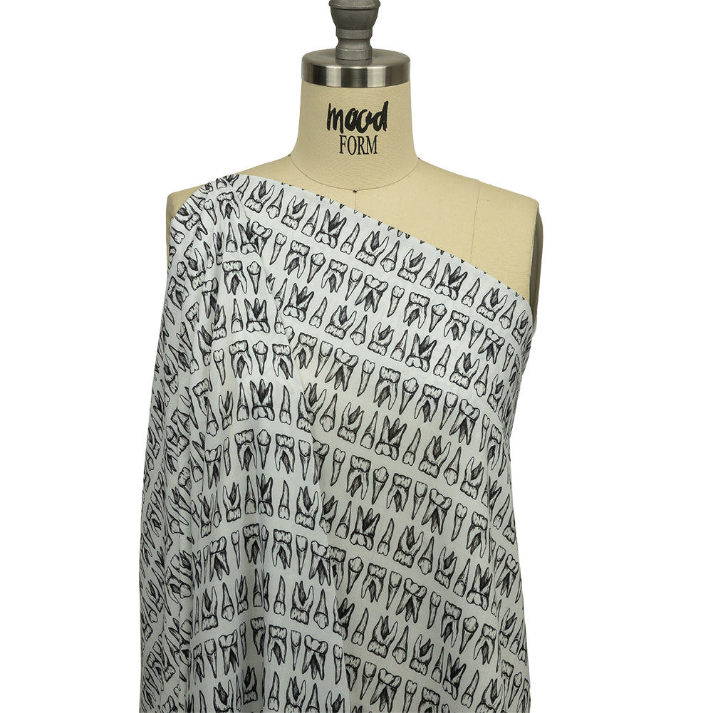 Rayon Batiste - White and Black Teeth - Berenice Print - Mood Exclusive Nevermore Collection - Drape