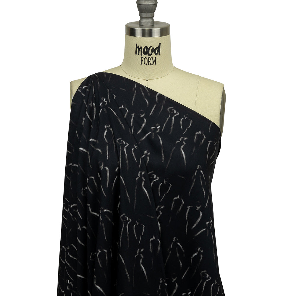 Rayon Batiste - Black Ghostly Figures - The Copper Queen Print - Mood Exclusive Abandoned Collection - Drape