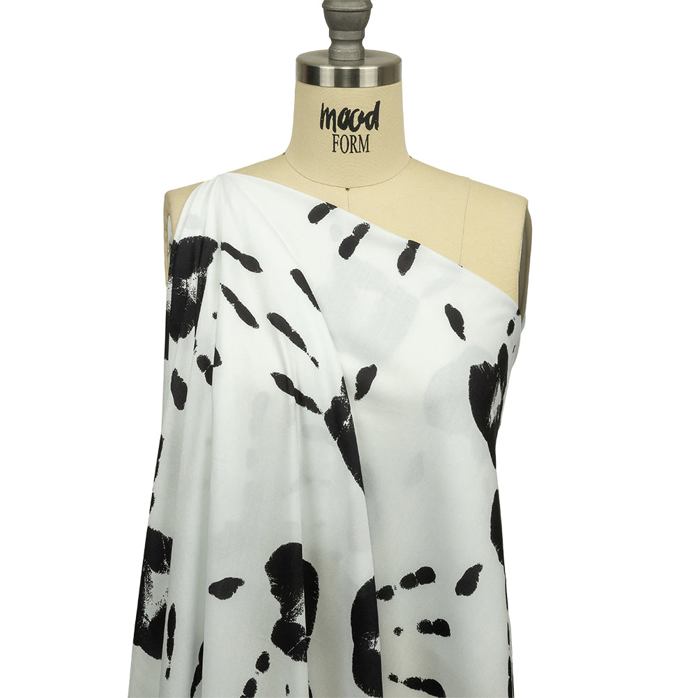Rayon Batiste - Black and White Handprints - Bakersfield Print - Mood Exclusive Abandoned Collection - Drape