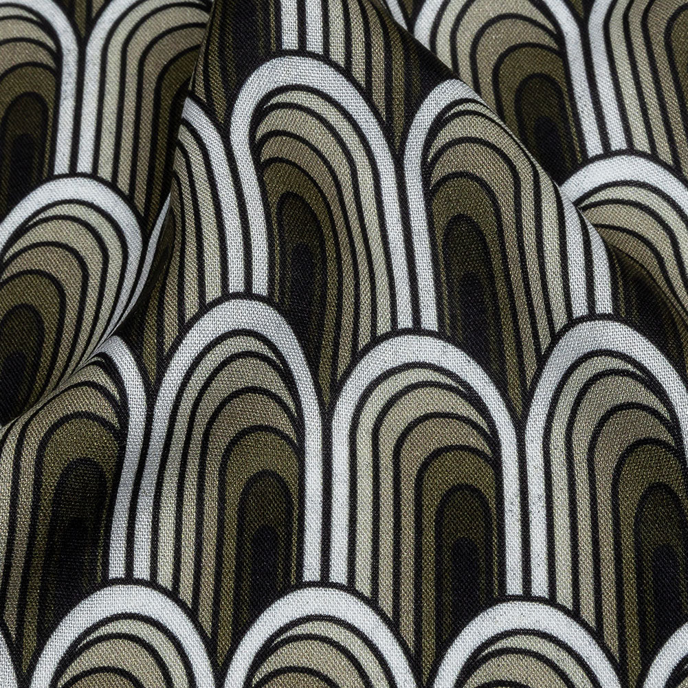 Rayon Batiste - Green Archways - Silver Run Print - Mood Exclusive Abandoned Collection - Detail