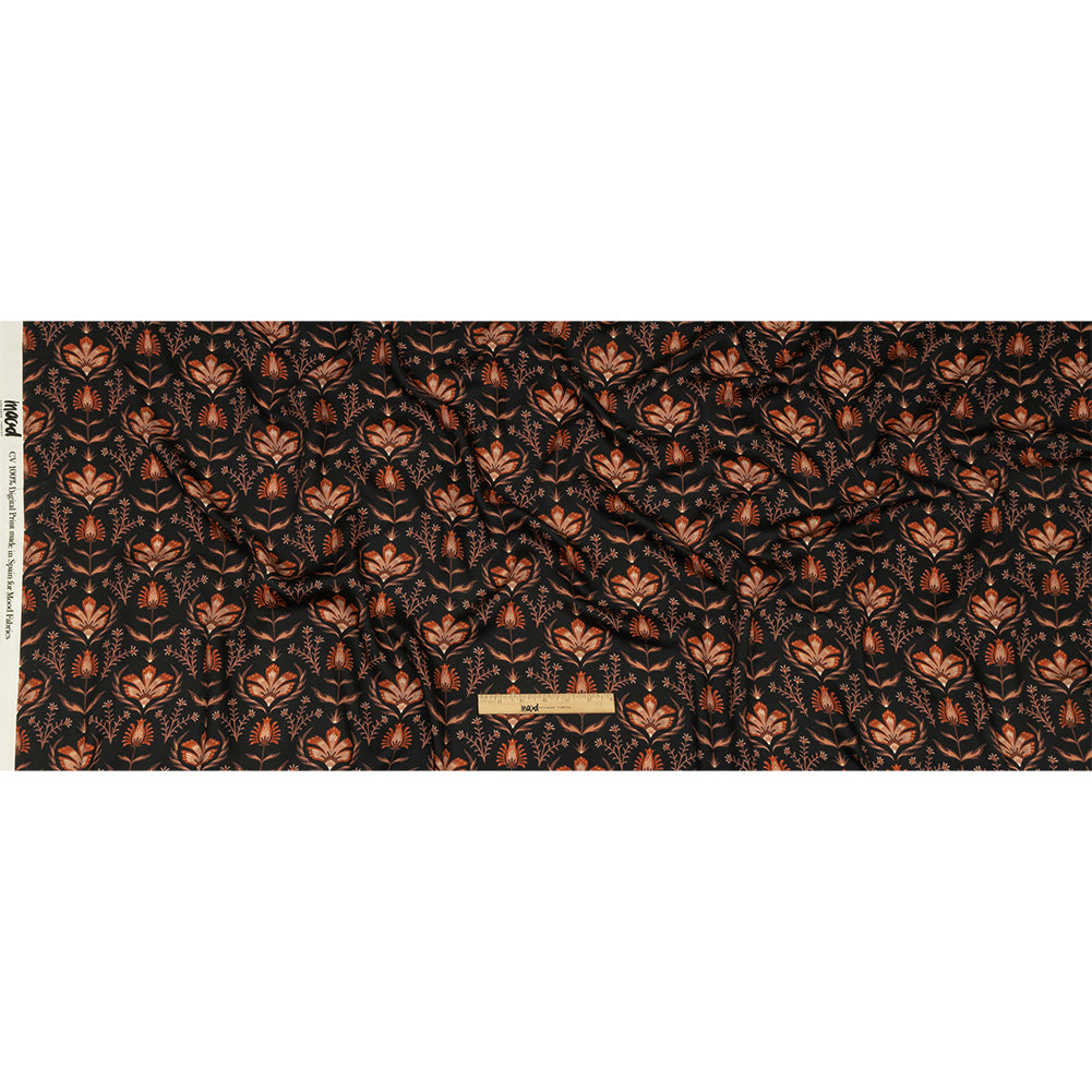 Rayon Challis - Black and Orange Floral - Watching the Fire Print - Mood Exclusive Rockland Collection - Full