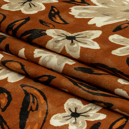 Rayon Challis - Burnt Orange Painterly Floral - Orange Wildflower Walk Print - Mood Exclusive Rockland Collection