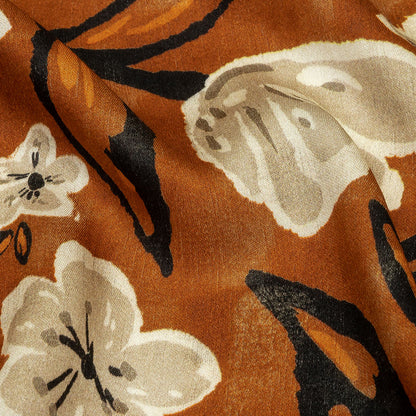 Rayon Challis - Burnt Orange Painterly Floral - Orange Wildflower Walk Print - Mood Exclusive Rockland Collection