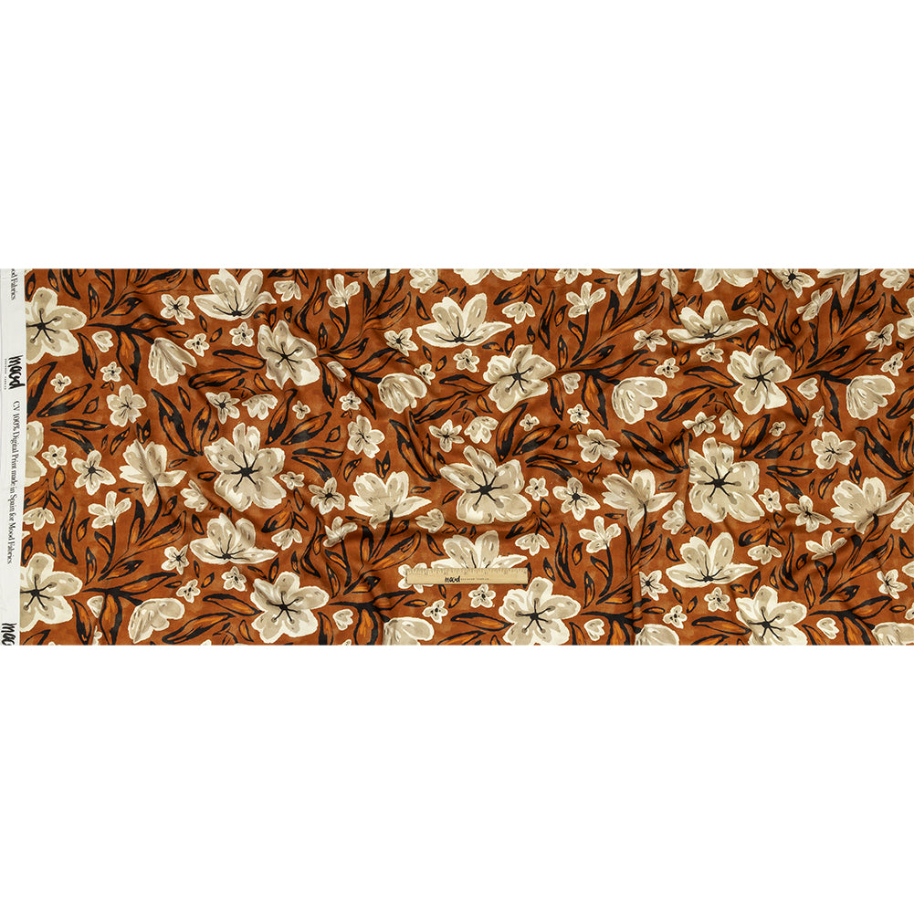 Rayon Challis - Burnt Orange Painterly Floral - Orange Wildflower Walk Print - Mood Exclusive Rockland Collection - Full