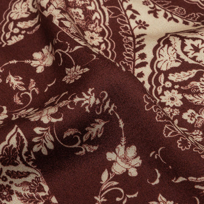 Rayon Challis - Beige and Burgundy Paisley - Impressions in Time Print - Mood Exclusive Rockland Collection