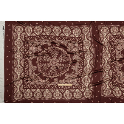 Rayon Challis - Beige and Burgundy Paisley - Impressions in Time Print - Mood Exclusive Rockland Collection