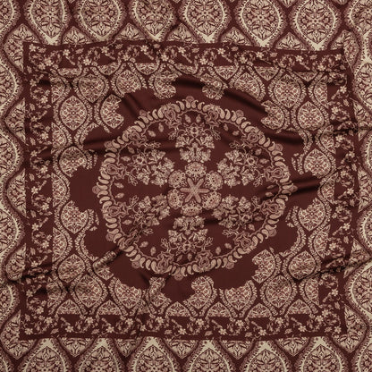 Rayon Challis - Beige and Burgundy Paisley - Impressions in Time Print - Mood Exclusive Rockland Collection