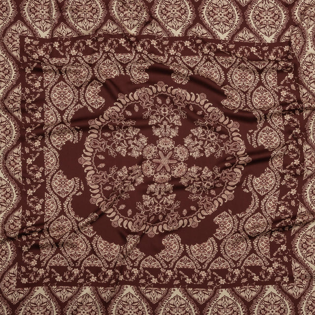 Rayon Challis - Beige and Burgundy Paisley - Impressions in Time Print - Mood Exclusive Rockland Collection