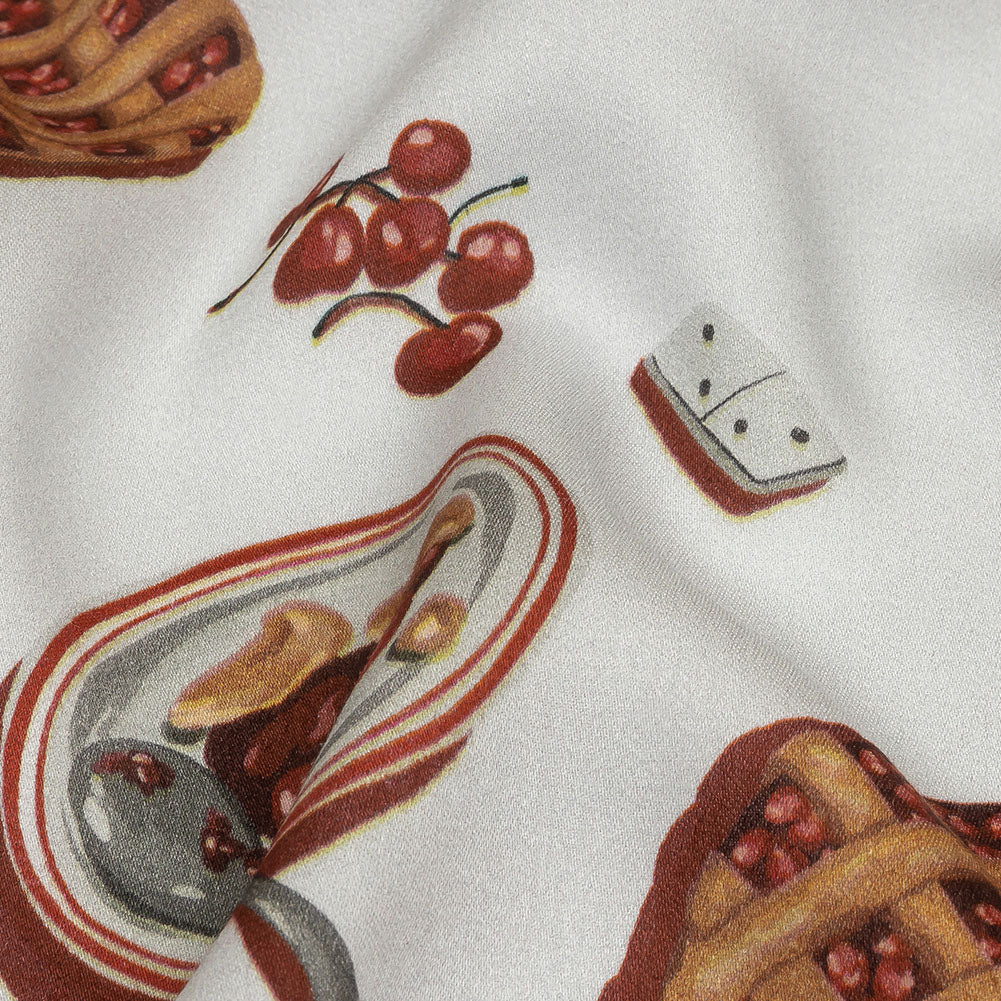 Rayon Challis - White Cherry Pies - Baked Fresh Print - Mood Exclusive Rockland Collection - Detail