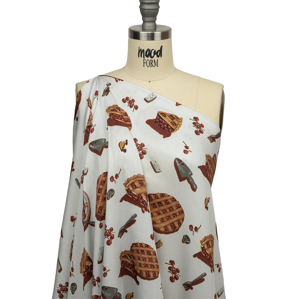 Rayon Challis - White Cherry Pies - Baked Fresh Print - Mood Exclusive Rockland Collection - Drape
