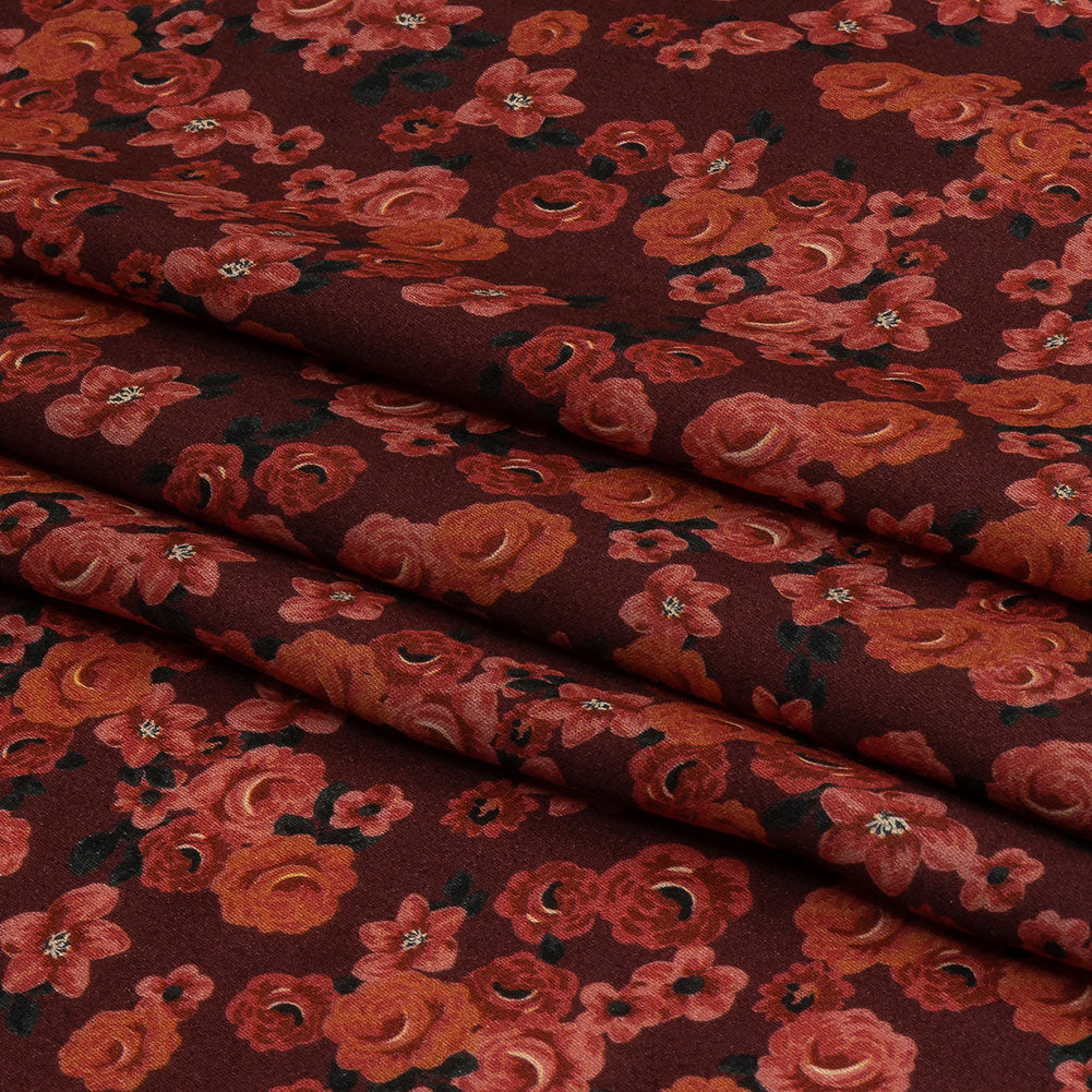 Rayon Challis - Red Floral - Rose Garden Romance Print - Mood Exclusive Rockland Collection - Folded