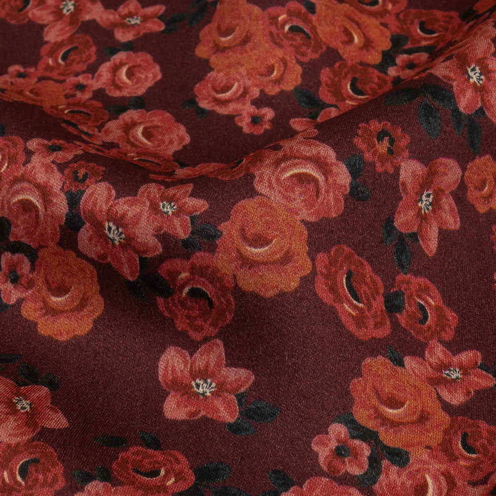 Rayon Challis - Red Floral - Rose Garden Romance Print - Mood Exclusive Rockland Collection - Detail
