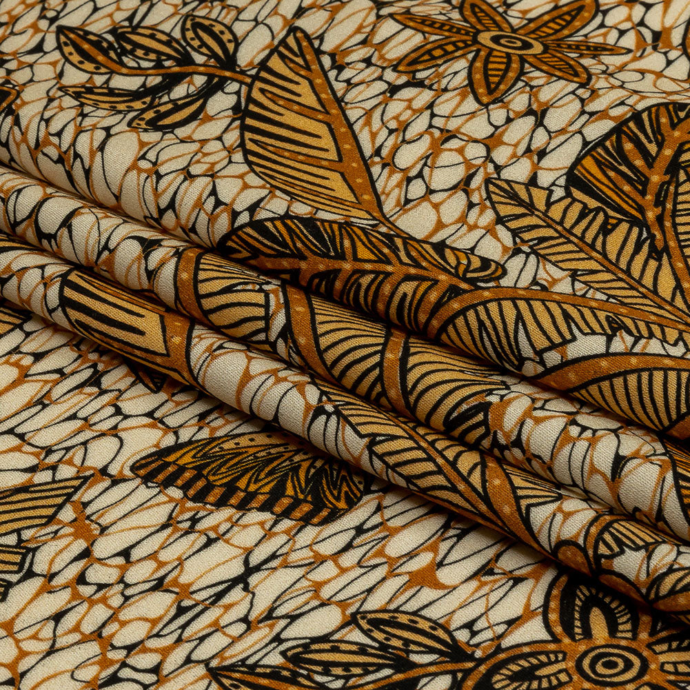 Rayon Challis - Orange and White Palm Trees - Sunny Summers Print - Mood Exclusive Rockland Collection - Folded