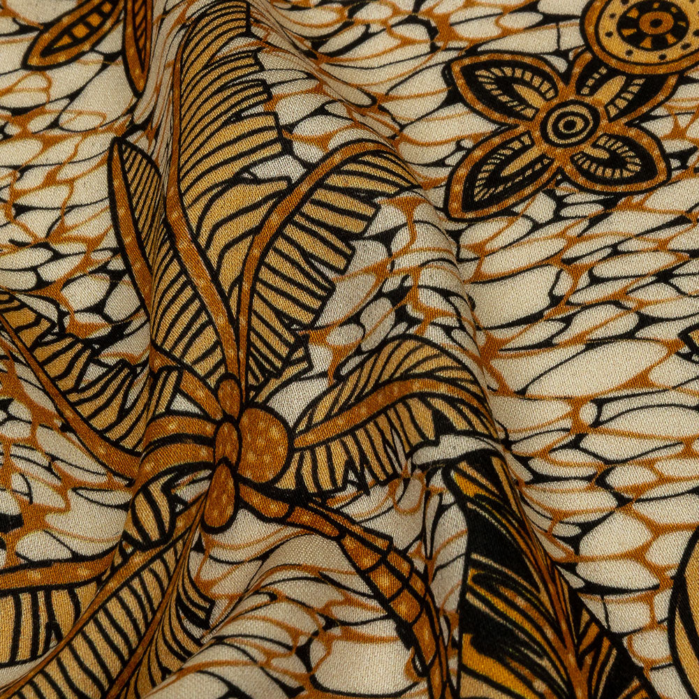 Rayon Challis - Orange and White Palm Trees - Sunny Summers Print - Mood Exclusive Rockland Collection - Detail