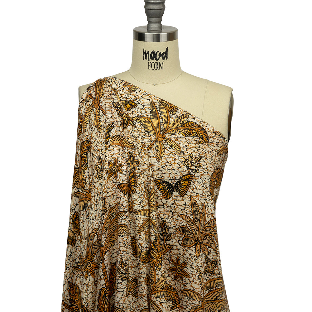 Rayon Challis - Orange and White Palm Trees - Sunny Summers Print - Mood Exclusive Rockland Collection - Drape