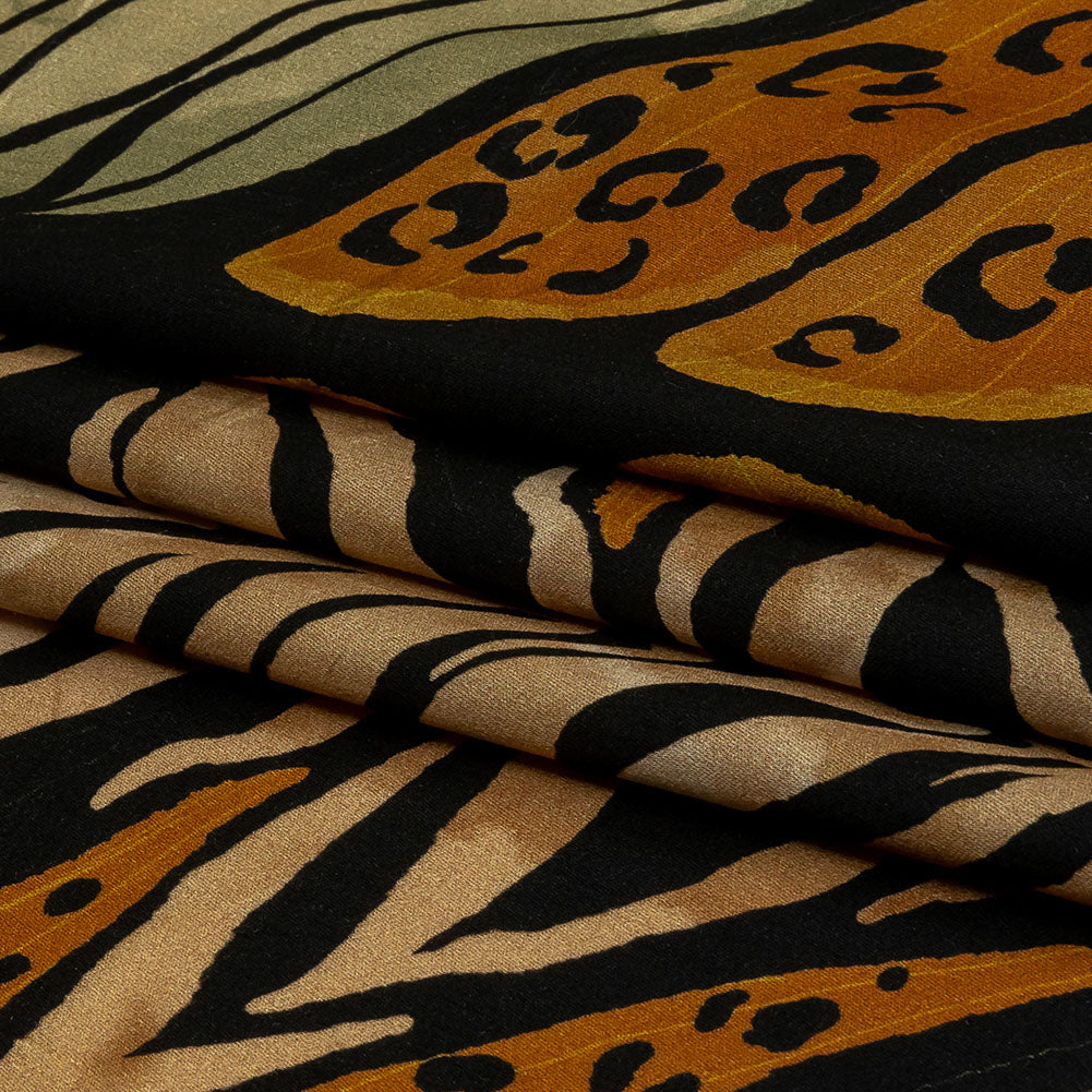 Rayon Challis - Beige and Black Wings and Tiger Stripes - Wild Wonders Print - Mood Exclusive Rockland Collection - Folded