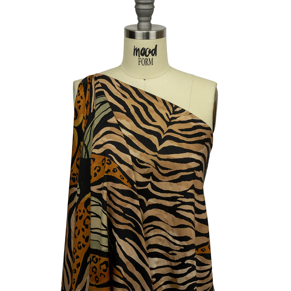 Rayon Challis - Beige and Black Wings and Tiger Stripes - Wild Wonders Print - Mood Exclusive Rockland Collection - Drape