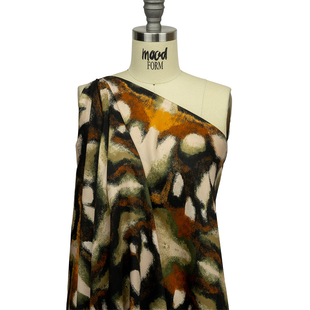Rayon Challis - Black and Beige Abstract - From the Earth Print - Mood Exclusive Rockland Collection - Drape