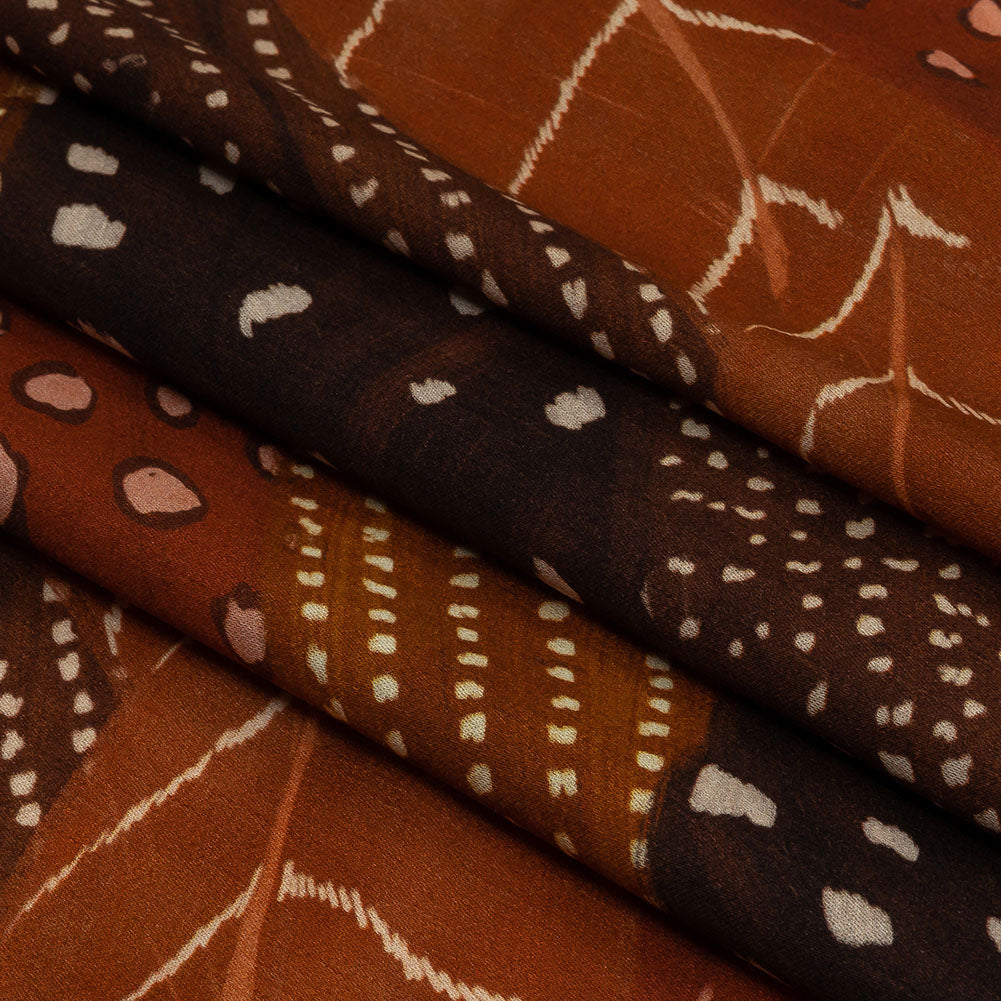 Rayon Challis - Brown and Orange Decorated Diagonal Stripes - Wind in Your Wings Print - Mood Exclusive Rockland Collection - Folded