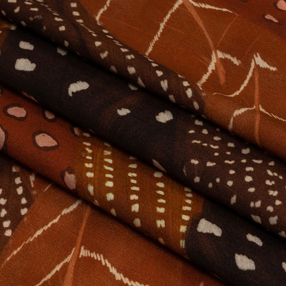 Rayon Challis - Brown and Orange Decorated Diagonal Stripes - Wind in Your Wings Print - Mood Exclusive Rockland Collection