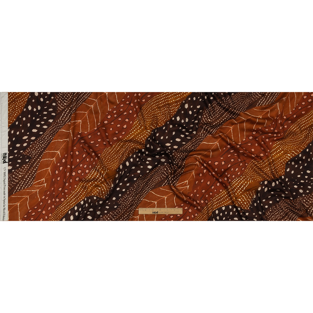 Rayon Challis - Brown and Orange Decorated Diagonal Stripes - Wind in Your Wings Print - Mood Exclusive Rockland Collection - Full