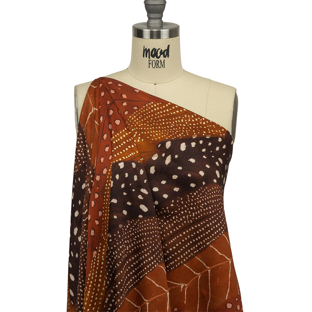 Rayon Challis - Brown and Orange Decorated Diagonal Stripes - Wind in Your Wings Print - Mood Exclusive Rockland Collection - Drape
