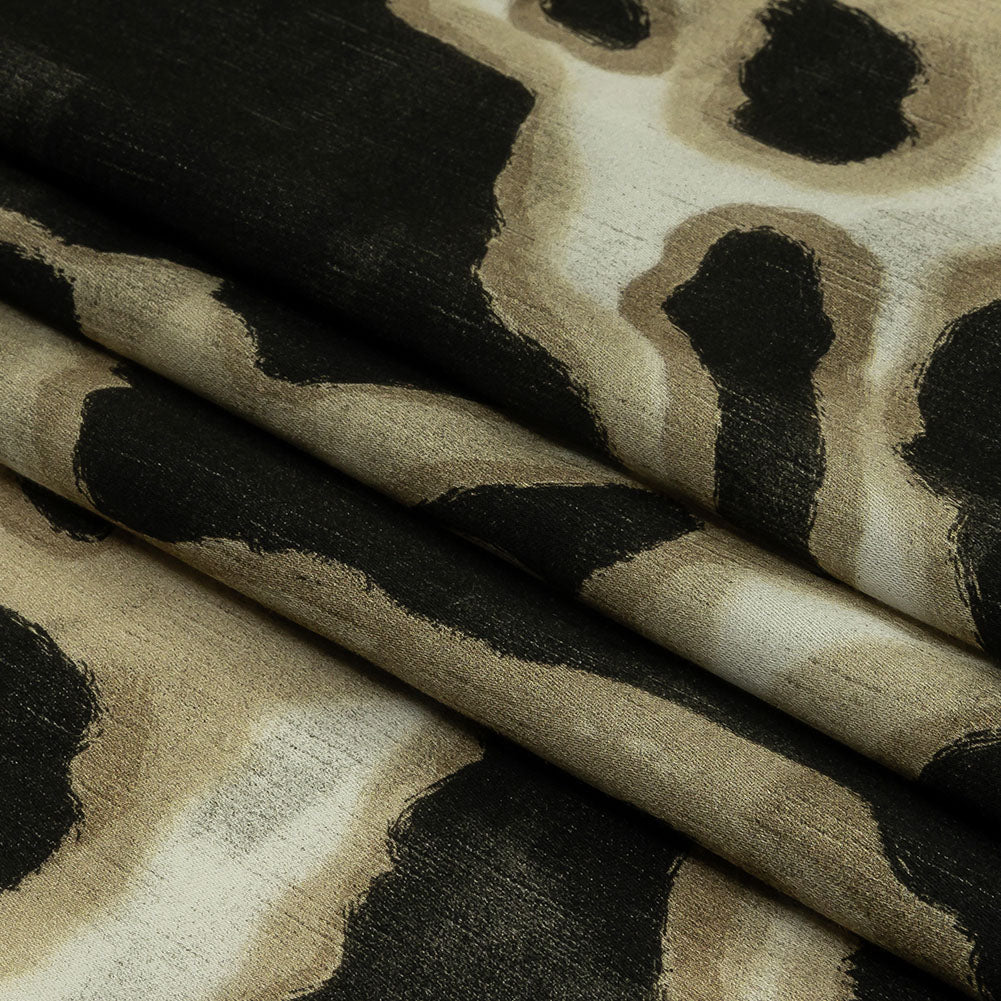 Rayon Challis - Black and Beige Abstract Spots - Fragments of Memory Print - Mood Exclusive Rockland Collection - Folded