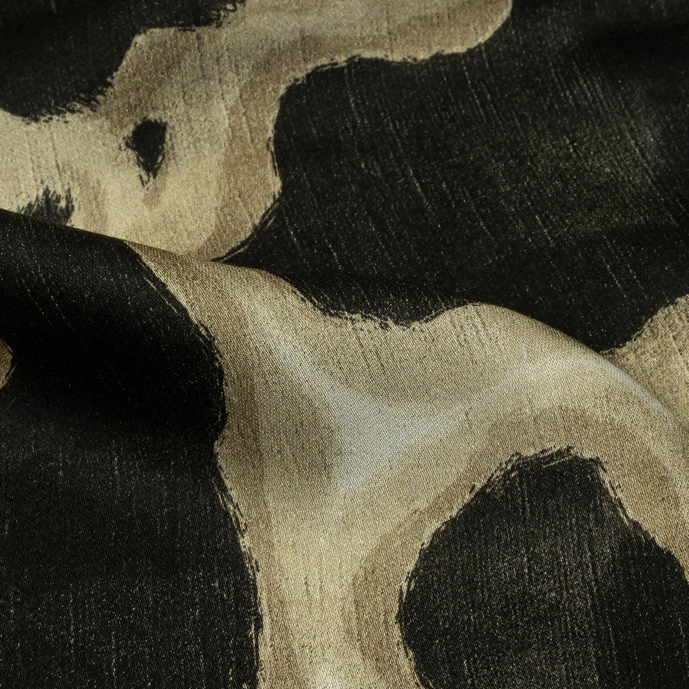 Rayon Challis - Black and Beige Abstract Spots - Fragments of Memory Print - Mood Exclusive Rockland Collection - Detail