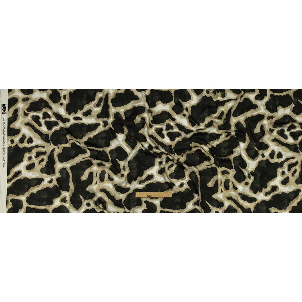 Rayon Challis - Black and Beige Abstract Spots - Fragments of Memory Print - Mood Exclusive Rockland Collection - Full