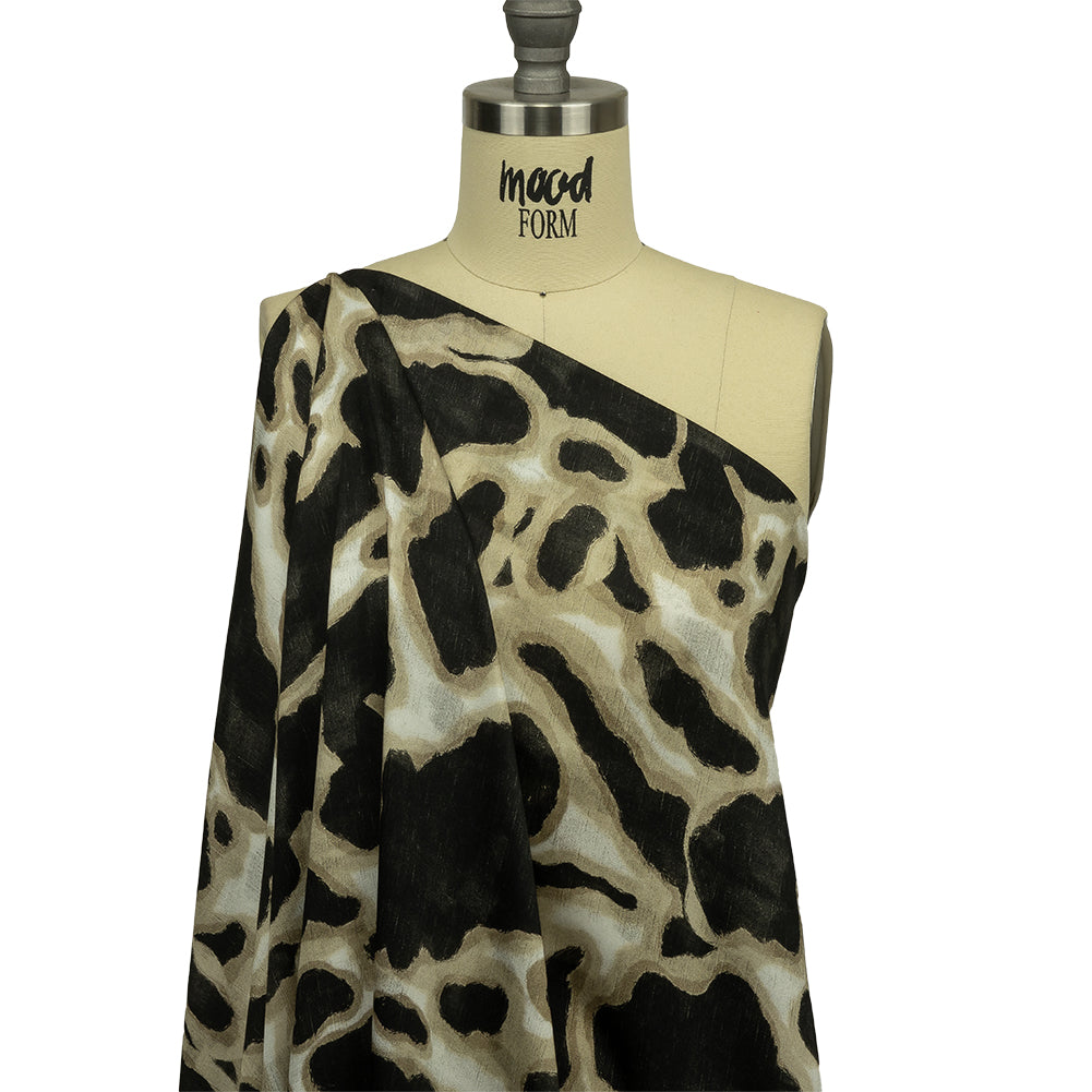 Rayon Challis - Black and Beige Abstract Spots - Fragments of Memory Print - Mood Exclusive Rockland Collection - Drape