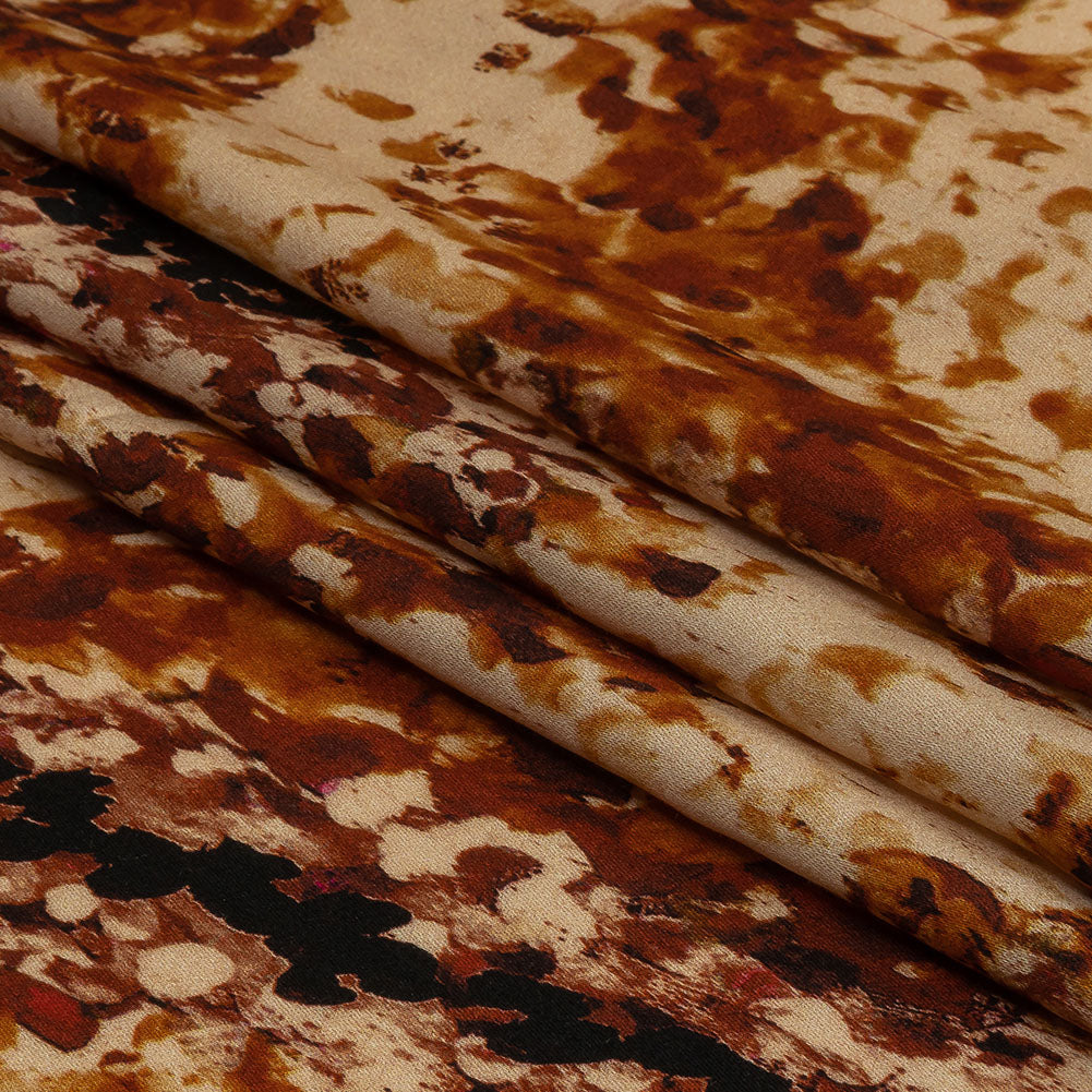 Rayon Challis - Beige and Orange Abstract - Summit Sketches Print - Mood Exclusive Rockland Collection - Folded