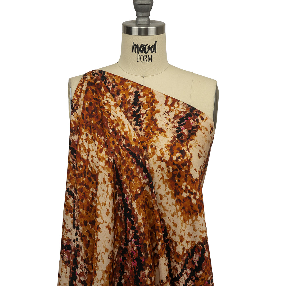 Rayon Challis - Beige and Orange Abstract - Summit Sketches Print - Mood Exclusive Rockland Collection - Drape