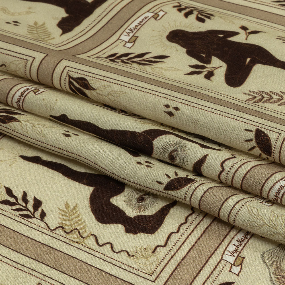 Rayon Challis - Beige and Brown Yoga Cards - Finding Balance Print - Mood Exclusive Rockland Collection - Folded