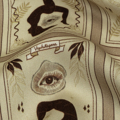 Rayon Challis - Beige and Brown Yoga Cards - Finding Balance Print - Mood Exclusive Rockland Collection