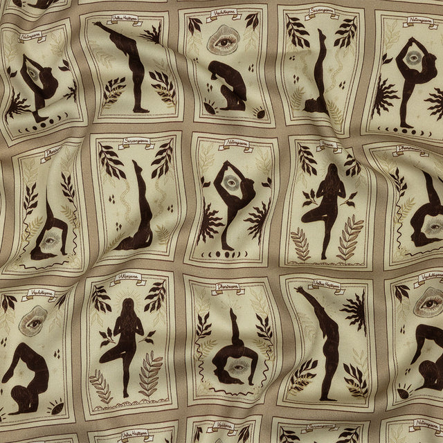 Rayon Challis - Beige and Brown Yoga Cards - Finding Balance Print - Mood Exclusive Rockland Collection