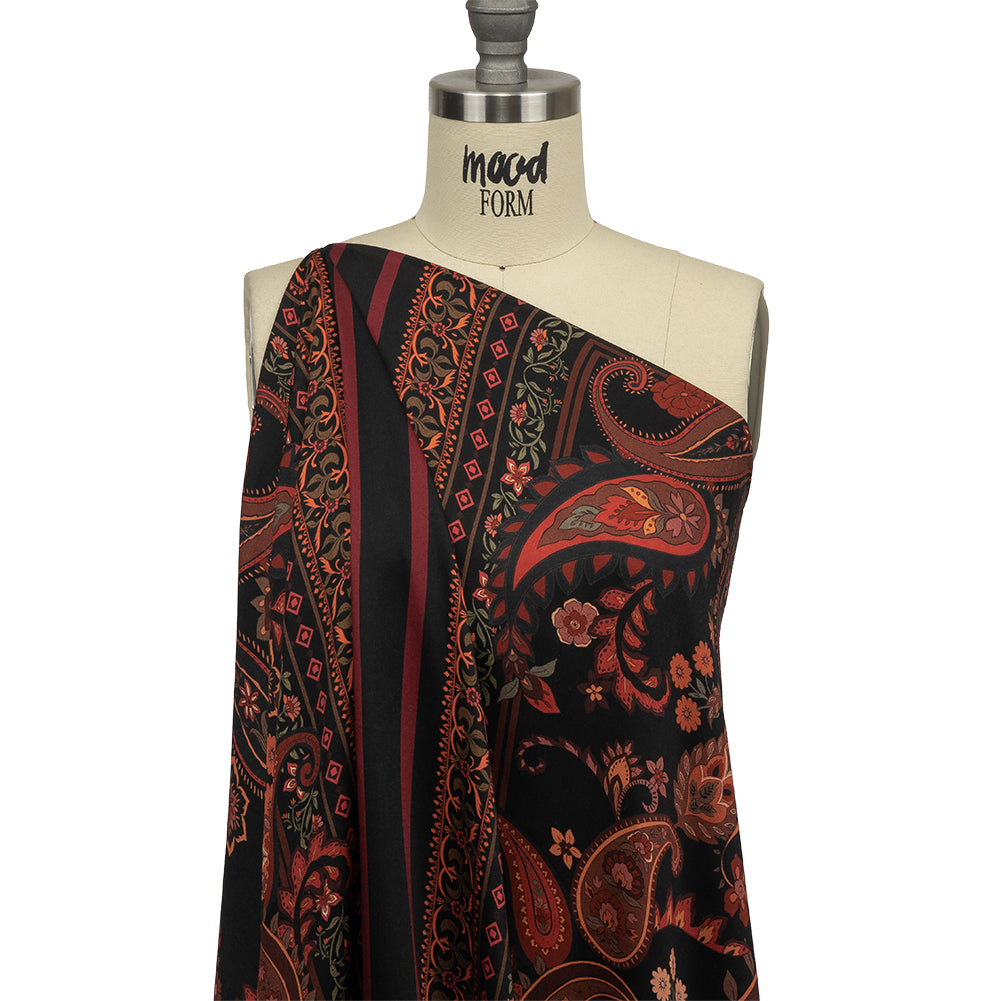 Rayon Challis - Black and Red Paisley - Kaleidoscope Dreams Print - Mood Exclusive Rockland Collection - Drape