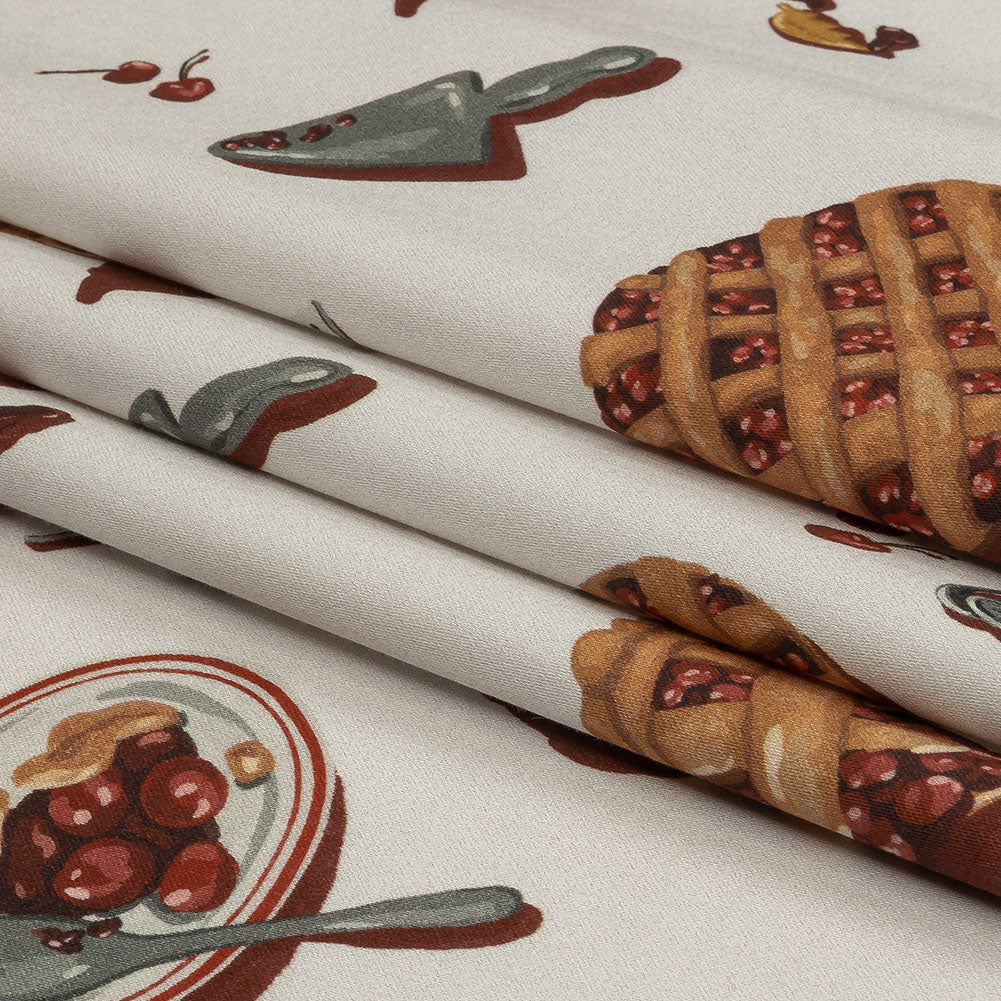 Stretch Cotton Sateen - White Cherry Pies - Baked Fresh Print - Mood Exclusive Rockland Collection - Folded