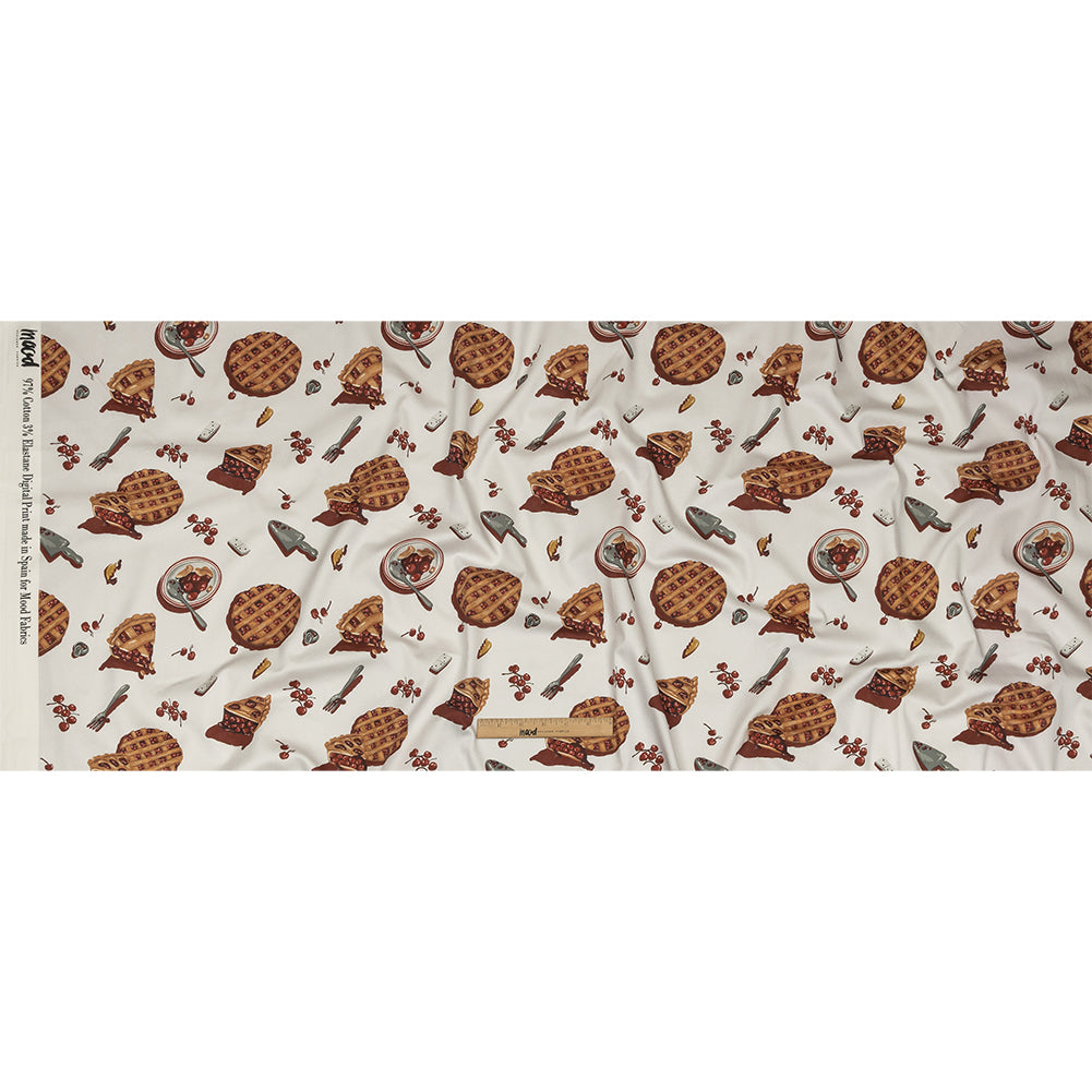 Stretch Cotton Sateen - White Cherry Pies - Baked Fresh Print - Mood Exclusive Rockland Collection - Full